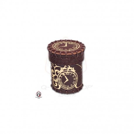 QW - dice cup steampunk brown & golden leather