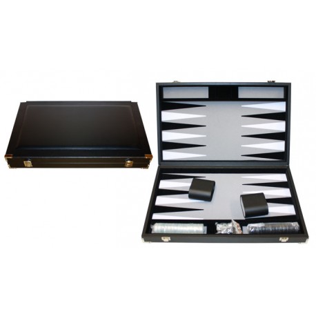 Backgammon - simili cuir - noir - 46 cm