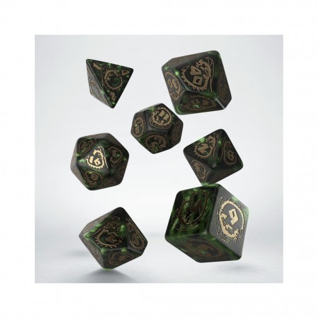 Kit de 7 des - QW - dragon  s bottle green & gold