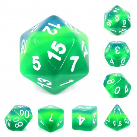 Kit de 7 des - JD - green translucent layer