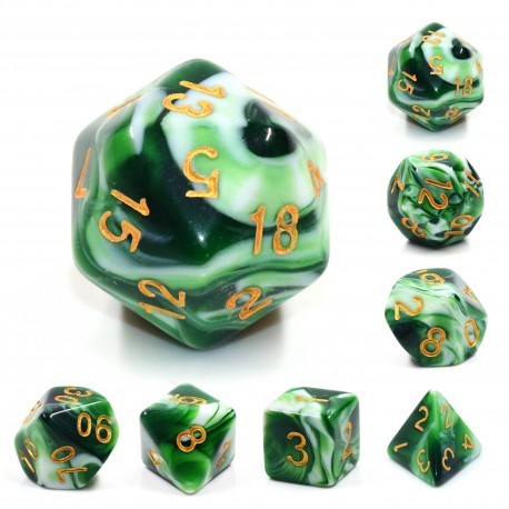 Kit de 7 des - JD - emerald white jade