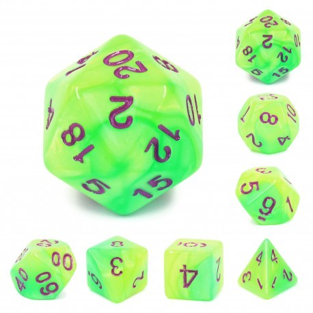 Kit de 7 des - JD - yellow green blend