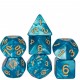 Kit de 7 des - JD - pearl - cyan / gold