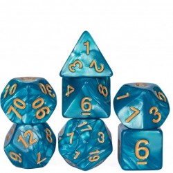 Kit de 7 des - JD - pearl - cyan / gold