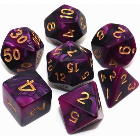 Kit de 7 des - JD - pearl - dark purple / gold